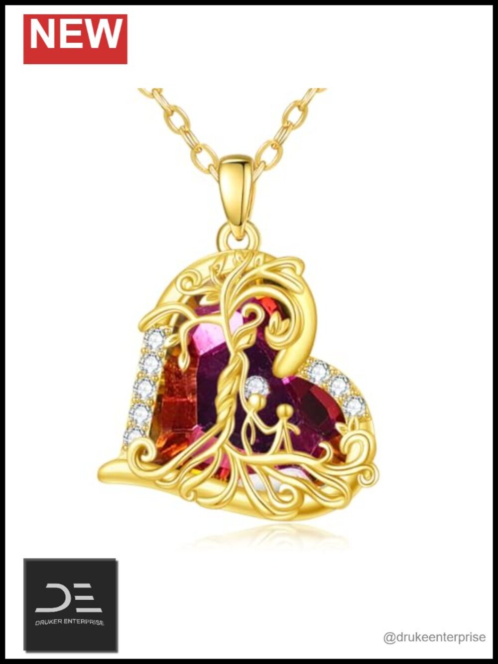 14K Gold Plated Tree of Life Crystal Pendant Necklace